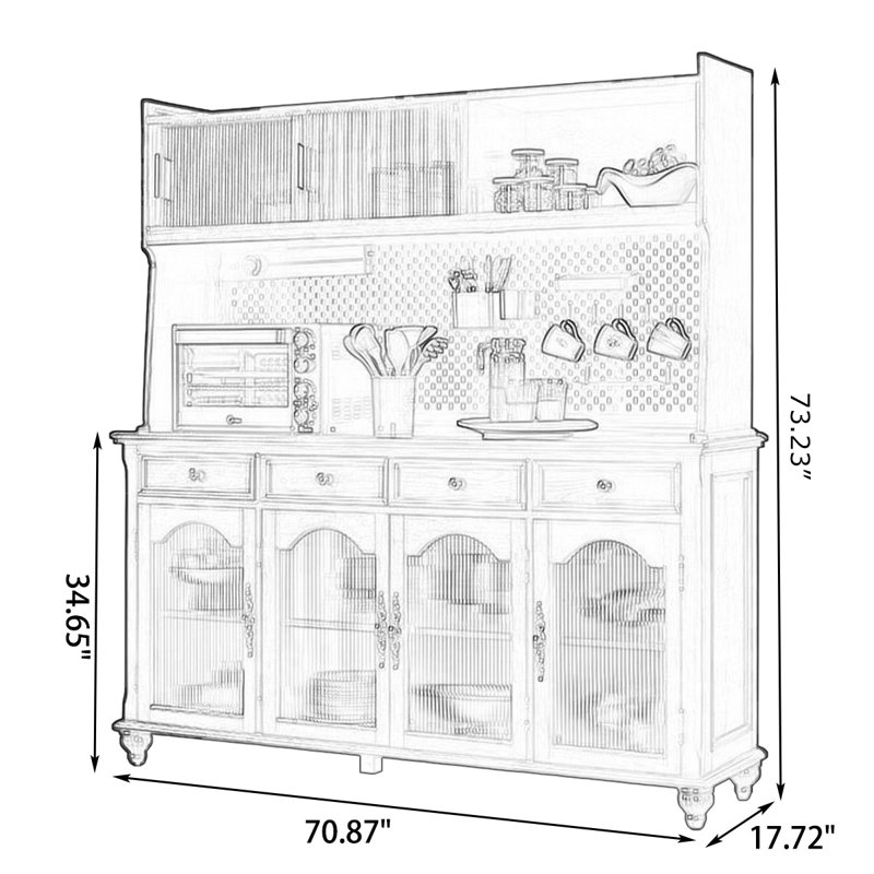 Buffet cerisier massif + bois manufacturé + verre, Cerisier