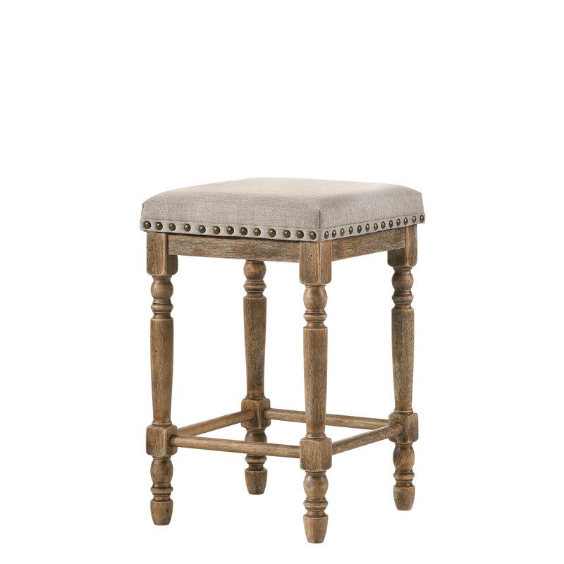 Chaises à hauteur de comptoir (2) - siège beige et tabourets en chêne patiné (2), tissu doux, finition, pour une expérience de détente