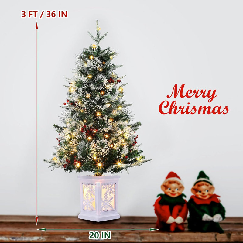Arbre de Noël 3 pieds avec lumières DEL pré-éclairées, 78 lumières blanc chaud, base de Noël, décoration de Noël, 2 pièces