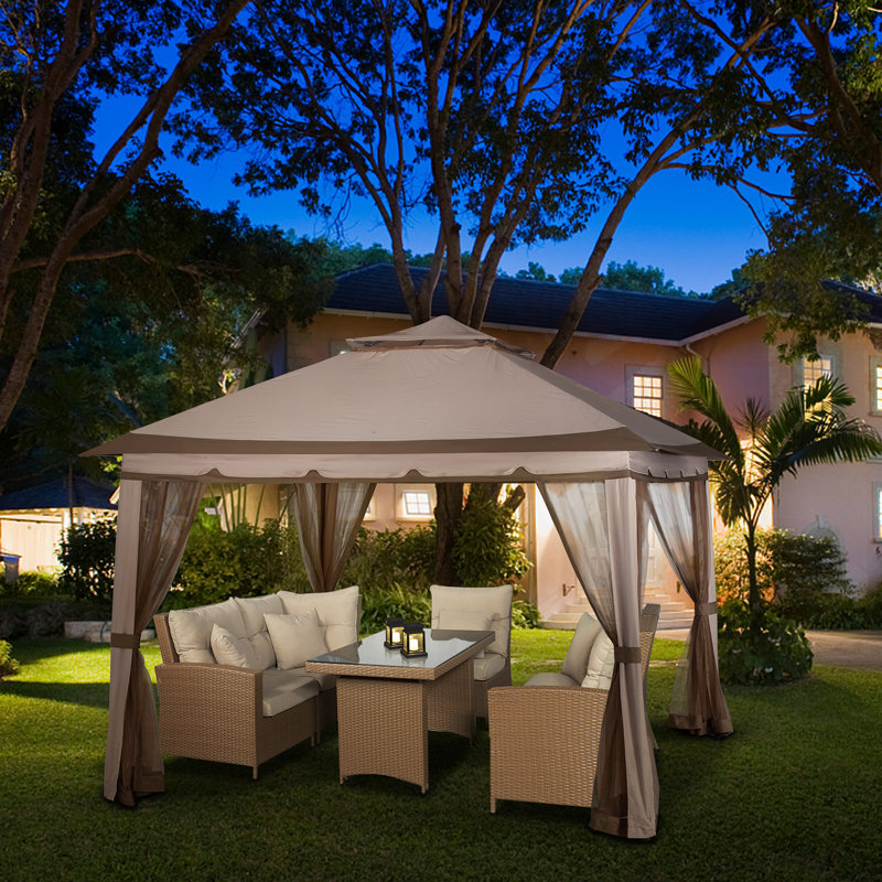 11 ft. x 11 ft. Beige Metal Frame Patio Gazebo
