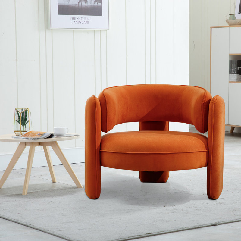 Fauteuil d'appoint rembourré 3 pieds Aylia, Velours orange performance