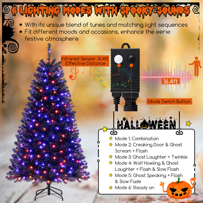 Ebern Designs 6 Halloween Tree Artificial Decoration Tree w/758 Branch Tips 6 Lighting Modes