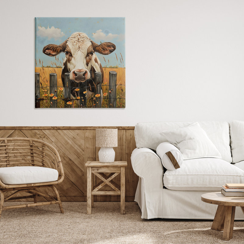 Toile de clôture Cow & Daisies, conception par LSR Creative Studio, H 30 po x l 30 po