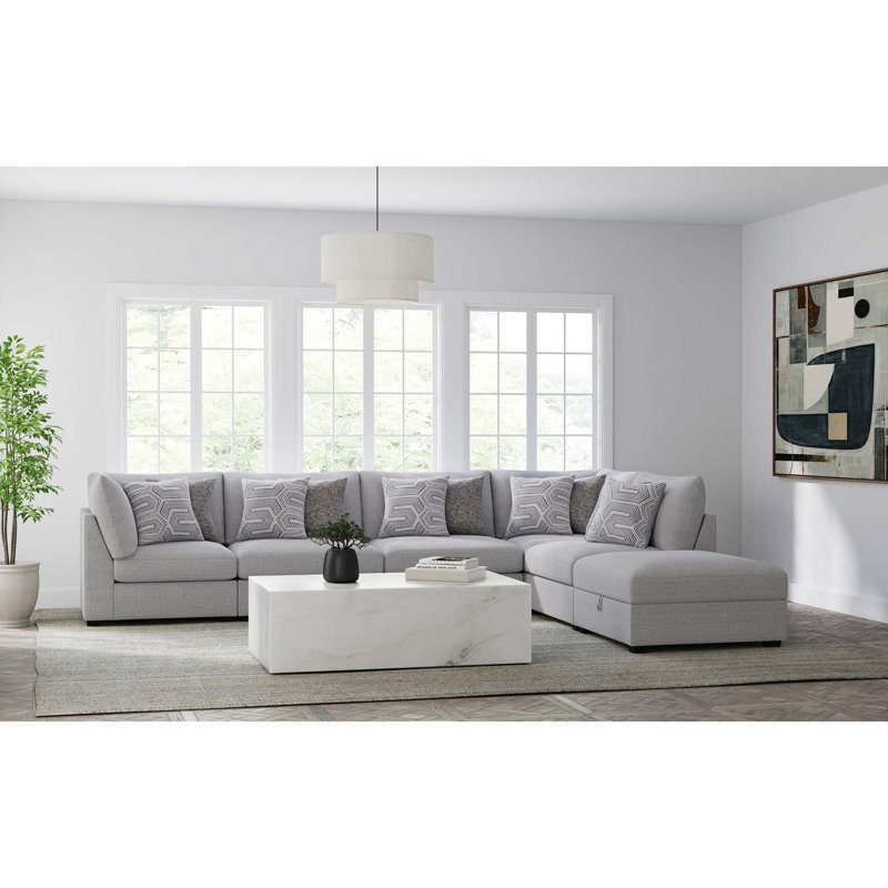 Canapé modulaire modulaire avec repose-pieds caché, H 38 po x l 156 po x P 117 po