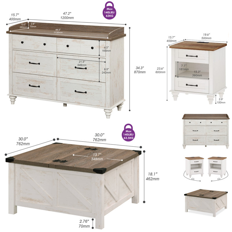 Allyssa 4 Piece Farmhouse Coffee Table Set