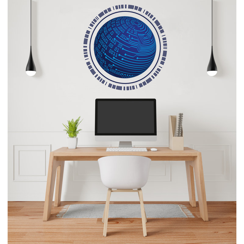 Autocollant mural de circuit imprimé, art mural en vinyle Globe, décoration de circuit d'ordinateur, autocollant mural de code de science binaire, bureau 169LU