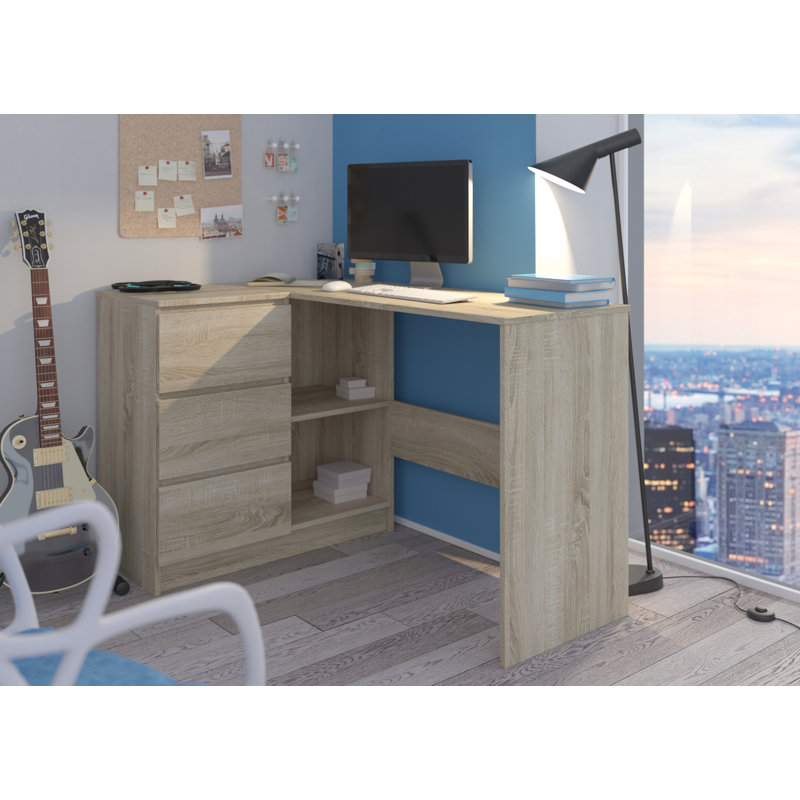Ardeleana L-Shaped Computer Table, Tan, Left Hand Return