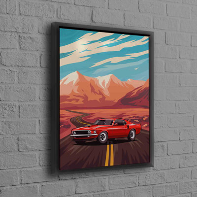 Œuvre d'art Red Car Muscle Car imprimée sur toile de coton de haute qualité, idéale pour la décoration contemporaine de maison et de bureau