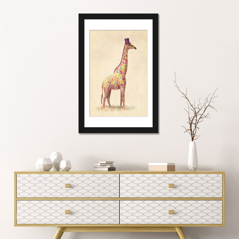 « tendance giraffe »-impression sur toile tendue, H 24 po x l 16 po x P 1 po, Papier d'art encadré noir, Blanc