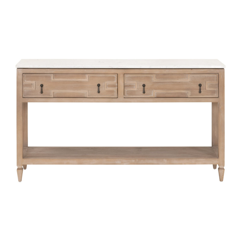 Smoke Gray Pine and White Quartz 2-Drawer Entry Console with Storage