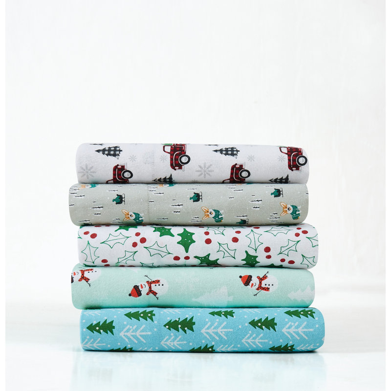 Holiday Truck Full Cotton Flannel Sheet Set