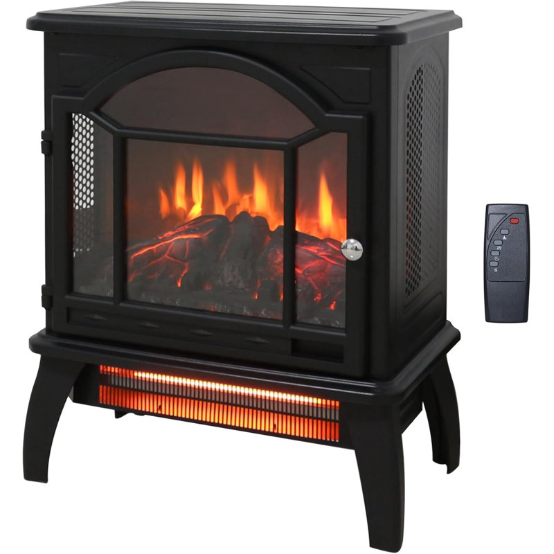 18''W Electric Fireplace Stove With Remote Control, Black