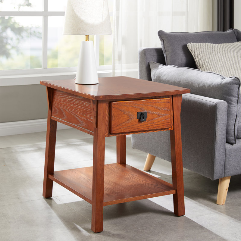 Russet Solid Wood Mission End Table with Locking Compartment