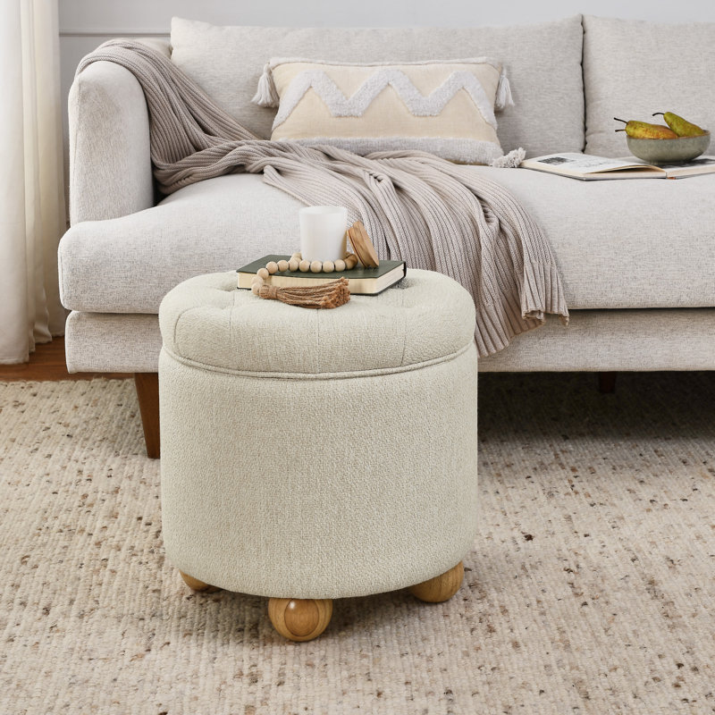 Repose-pieds rond avec rangement, Beige