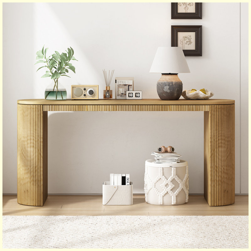 Console incurvée à rayures verticales uniques, Naturel