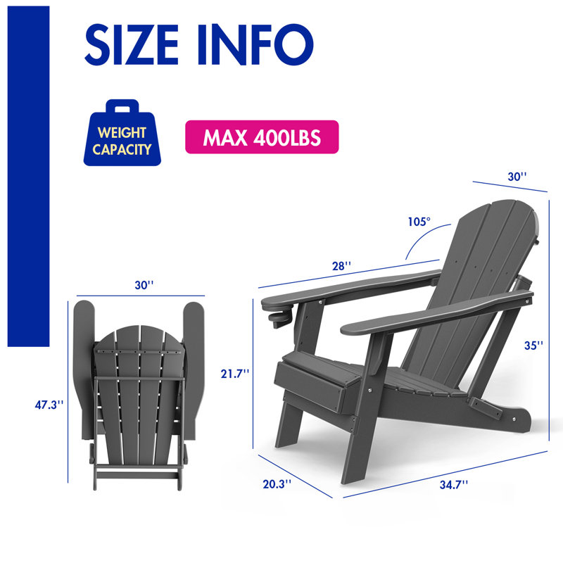 Felten Plastic Folding Adirondack Chair, Gris
