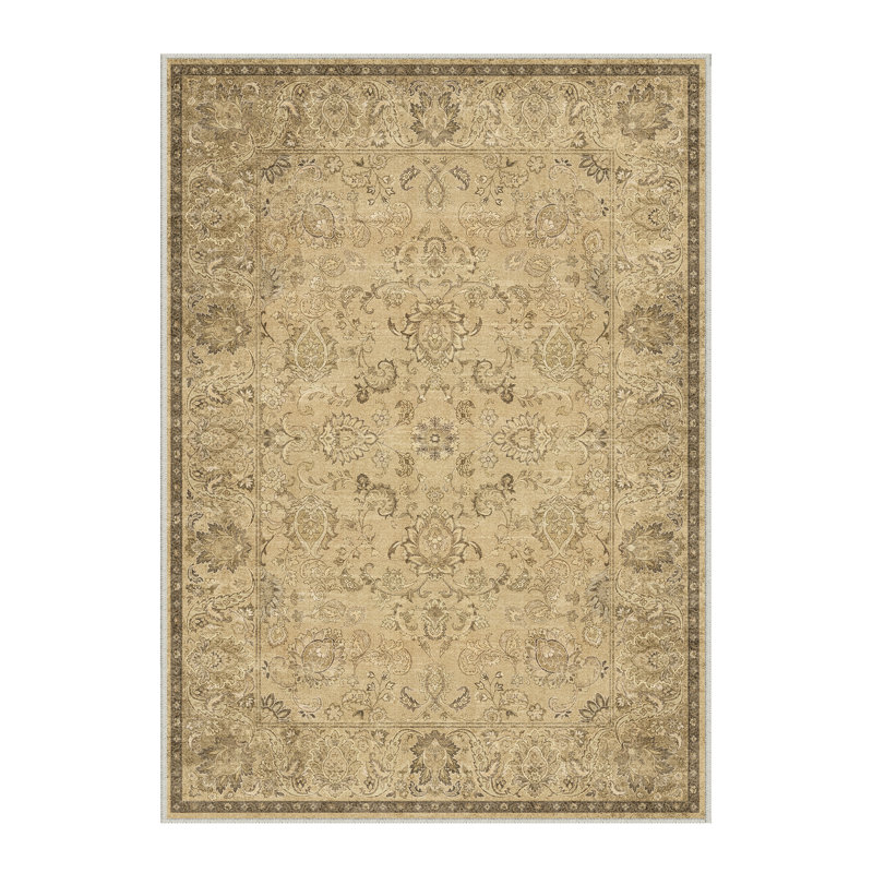Tapis Elara Vintage Floral lavable à la machine avec envers antidérapant, Rectangle 6 pi x 9 pi, Brun