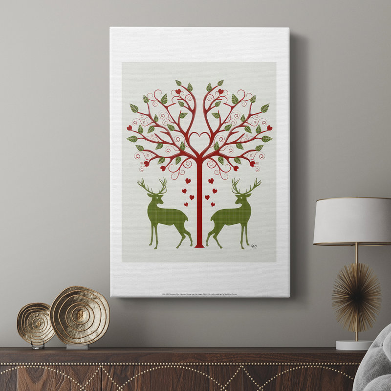 Christmas Des Deer and Heart Tree, On Cream - Gallery, H 18 po x l 12 po