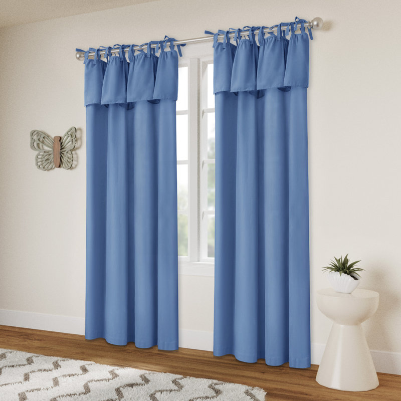 Recycled Cotton Blend Ruffle Tie-Top Curtain Pair, 52" W x 84" L, Blue
