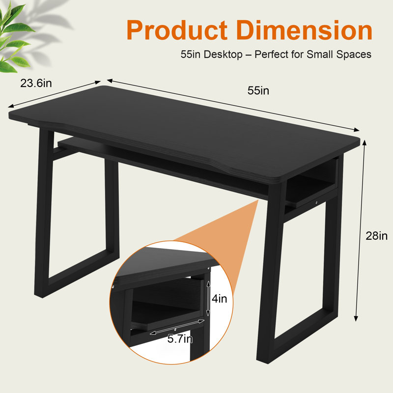 Bureau d'ordinateur industriel avec tablette de rangement centrale intégrée, bureau d'écriture rustique en forme de A avec pieds en métal, bureau d'ordinateur portable pour la chambre à coucher