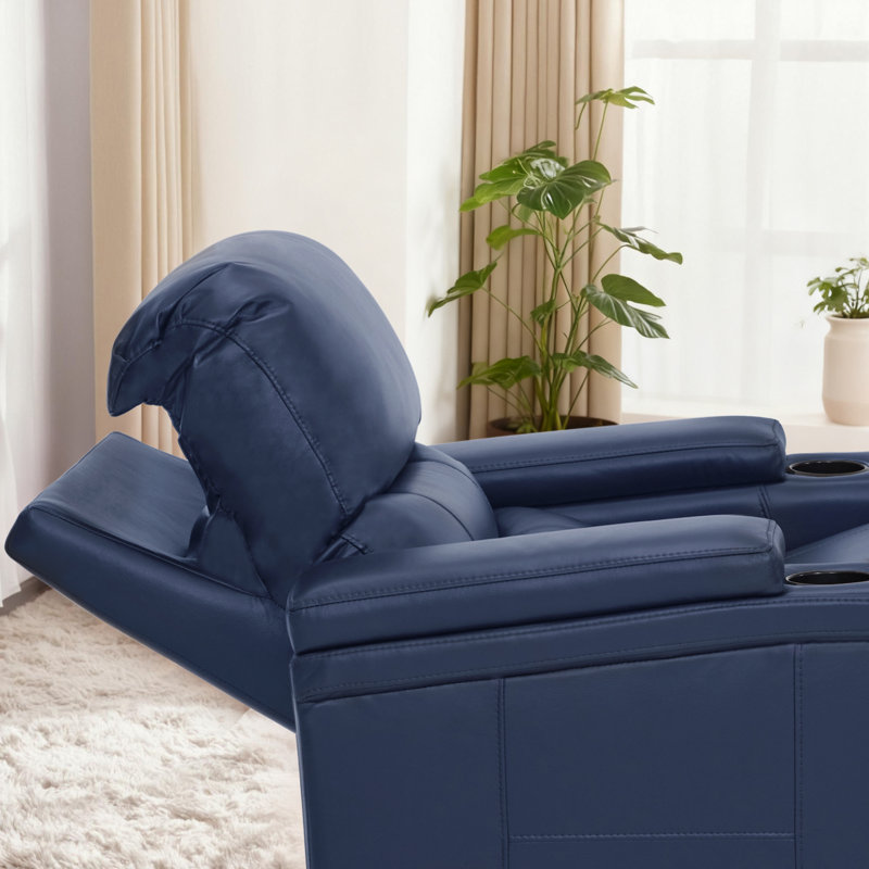 Power Reclining Home Theater Seating with Adjustable Headrest & Lumbar Support, Navy Blue
