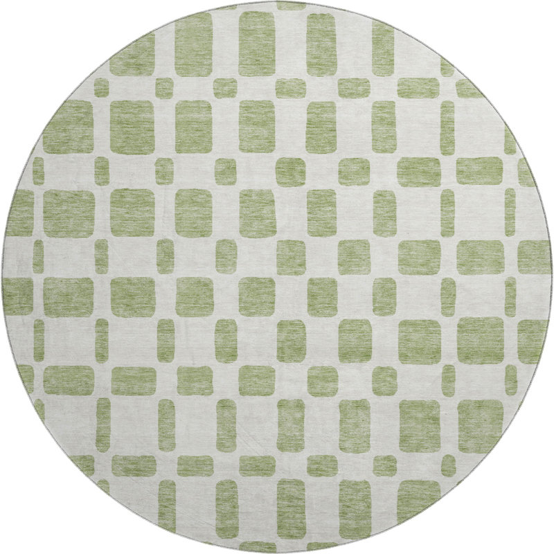 Premium Machine Washable Prisco Aloe Rug, Round 8'