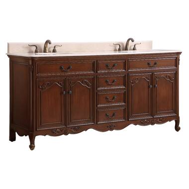 76 Inch Cherry Double Sink Bathroom Vanity with Granite