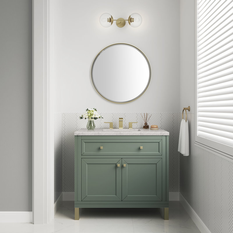 Chicago 36' W Single Vanity, Smokey Celadon, Eternal Jasmine Pearl Quartz, 8" Widespread