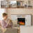 Free Standing Fireplace, Remote Control, 47'', Electric Fireplace Mantel, Adjustable Real 3D Flame Brightness