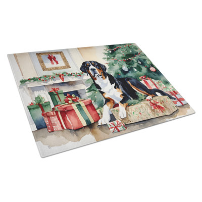Greater Swiss Mountain Dog Cozy Christmas Glass Cutting Board Large
