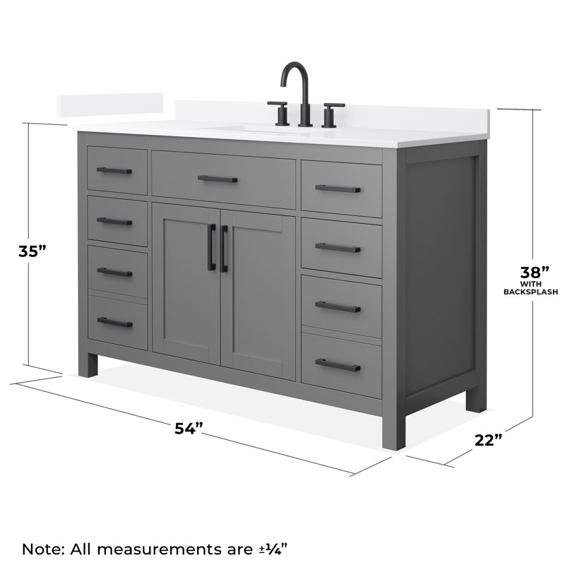 Beckett 54" Freestanding Single Bathroom Vanity with Quartz Top, White Quartz, Matte Black, Dark Gray