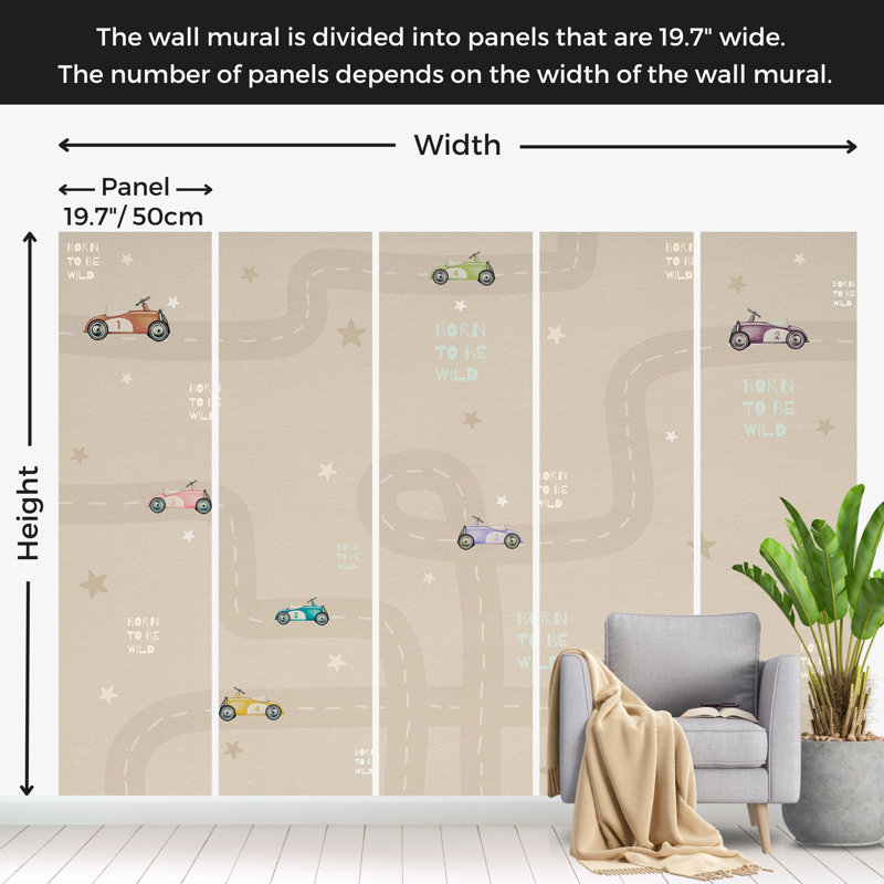 Kids Wallpaper Wall Mural - Racing Cars, 98" W x 68" L