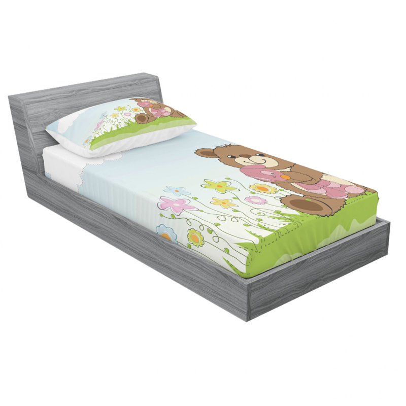 Ensemble de draps Coon Teddy BearToy in Meadow, Ensemble de draps pour lit simple TG avec drap-hou