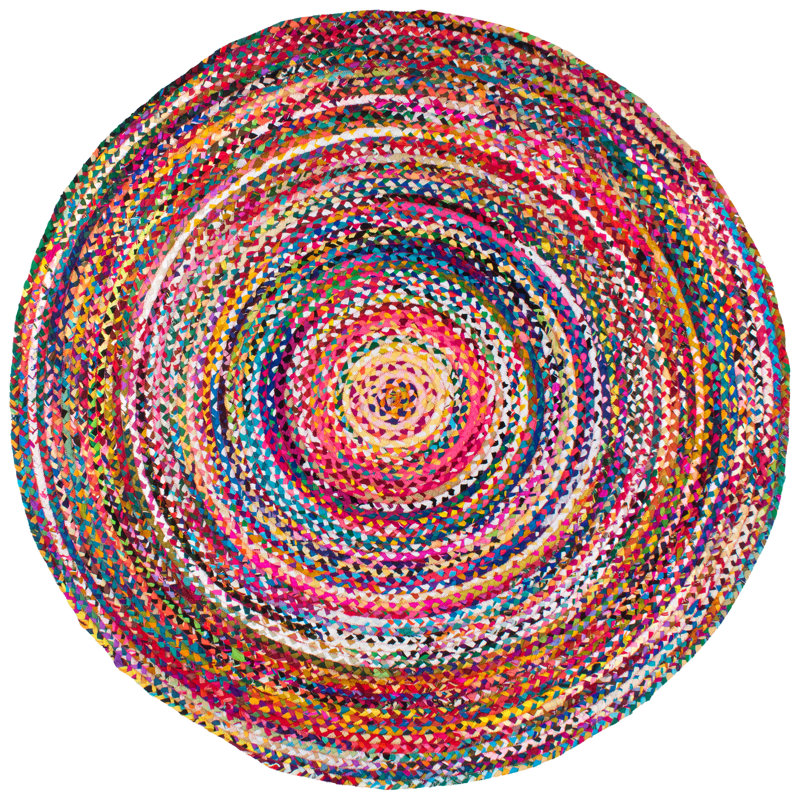 Tapis multicolore en coton tressé à la main bohème, Rond 6 pi