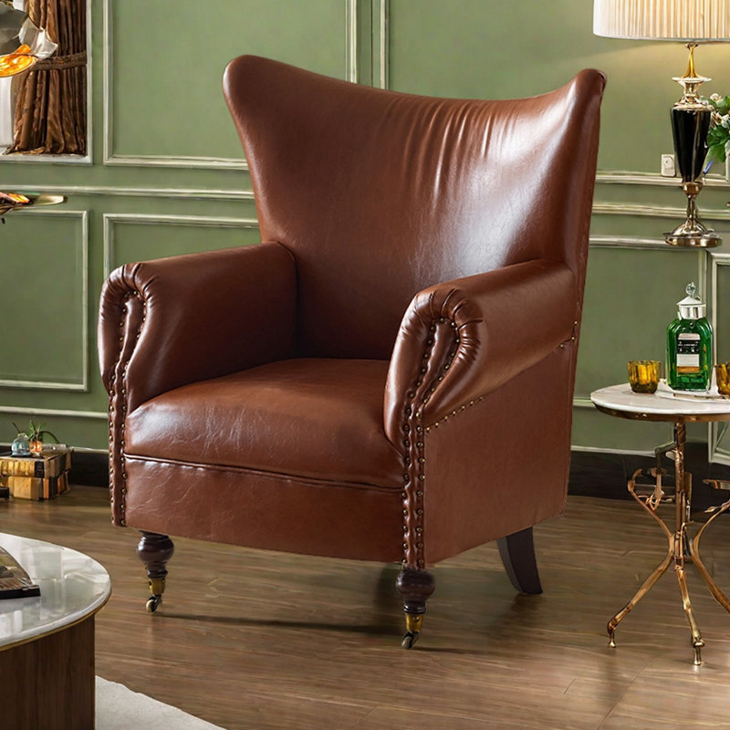 Fauteuil inclinable rétro en similicuir avec pieds de poulie, Café