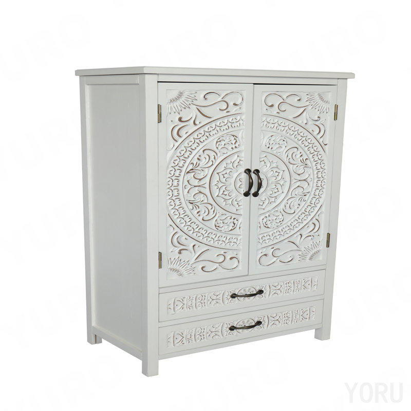 Rangement décoratif 27 po, garde-manger / buffet rustique pour la maison - blanc