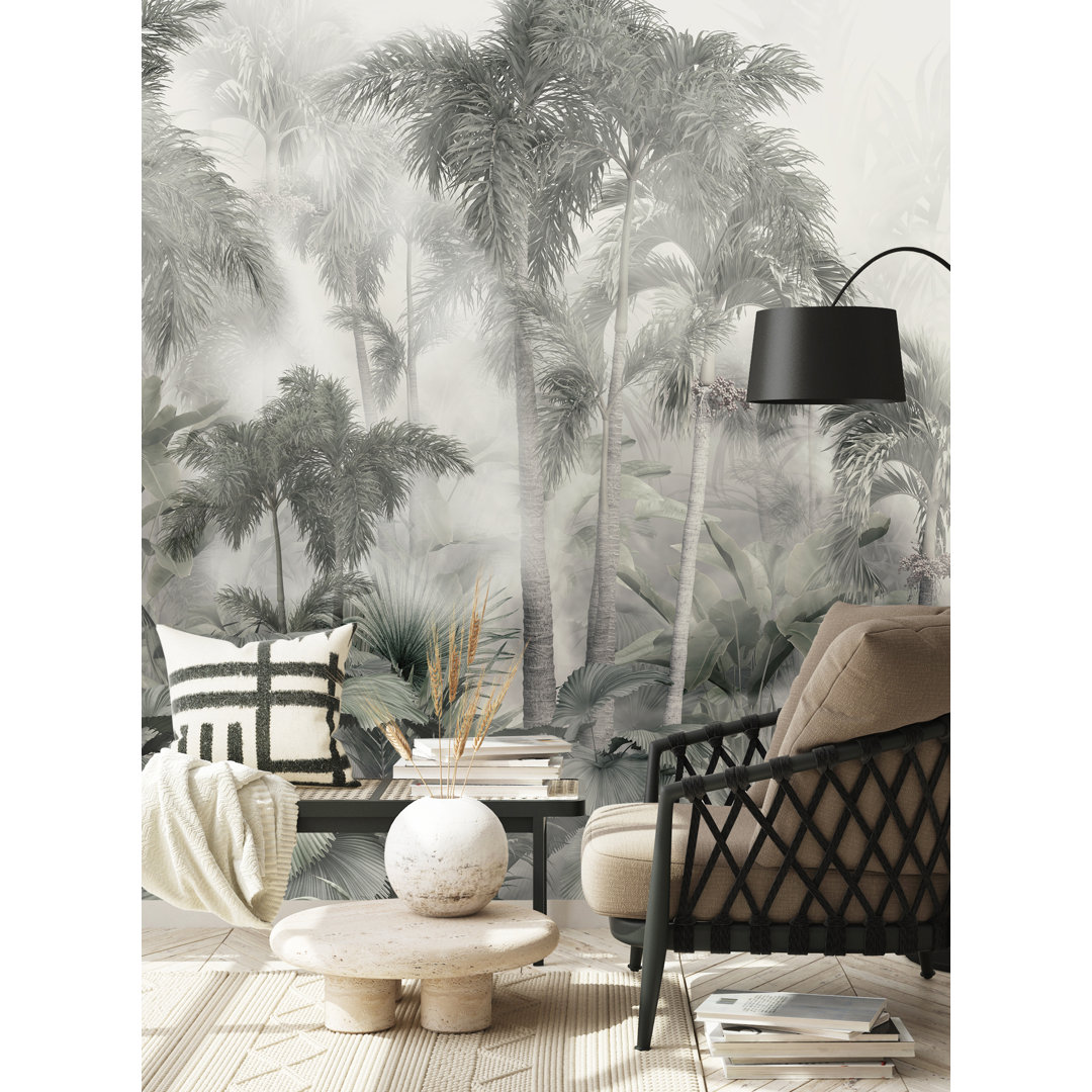 Misty Jungle Forest Wall Mural Simple Shapes 