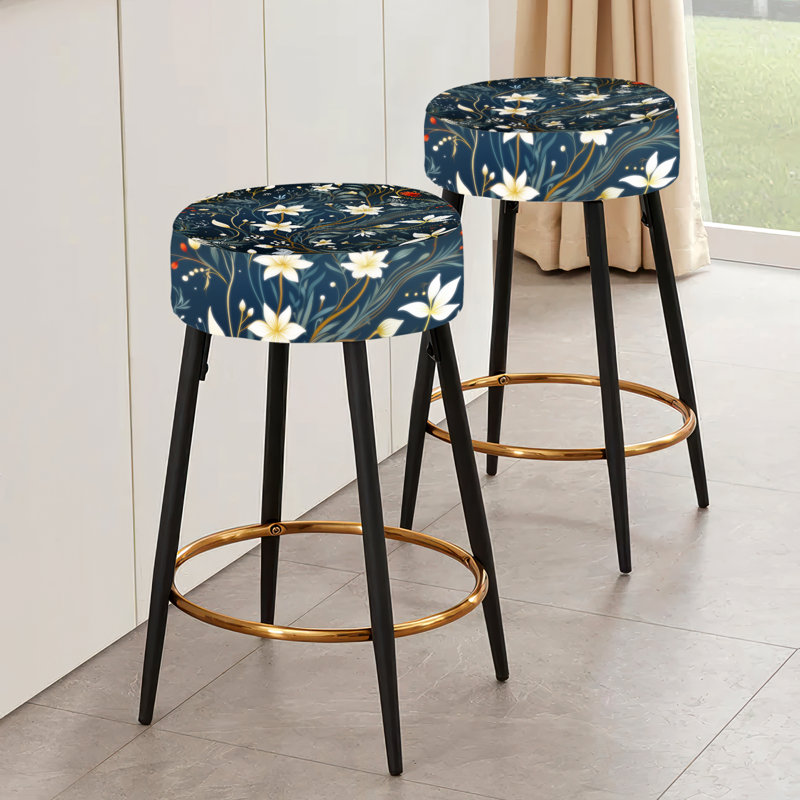 Ensemble de 2 tabourets de bar blanc et vert avec fleurs tranquilles et zen