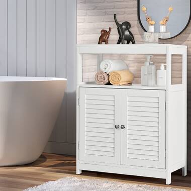 Wood Freestanding Bathroom Storage Cabinet with Double Shutter Door-White