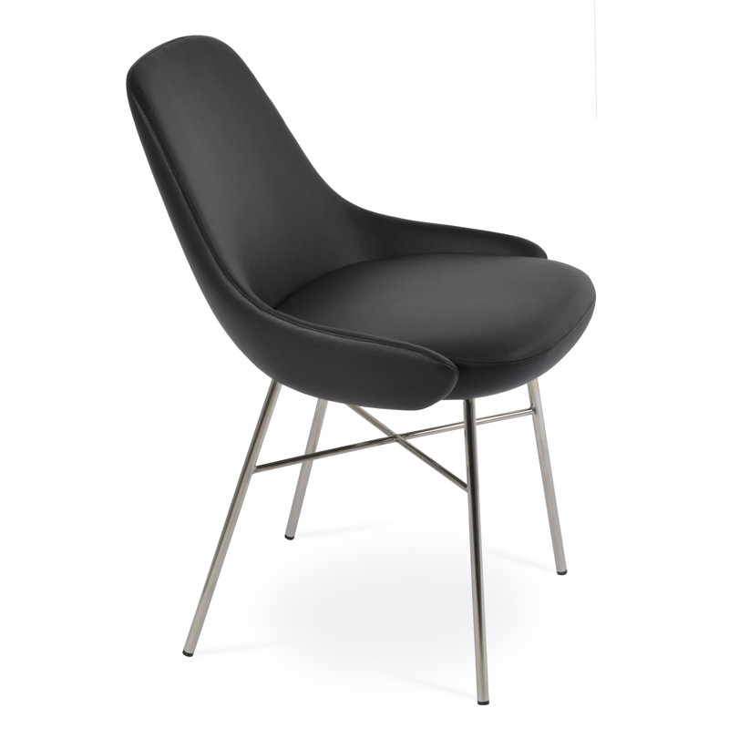 Gazel 17.7'' H Upholstered Metal Dining Chair, Black, Stainless Steel