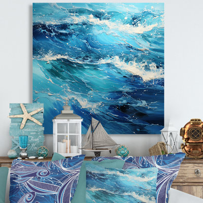 Teal White Ocean Serenade Pointillism II - Nautical & Beach Canvas Print