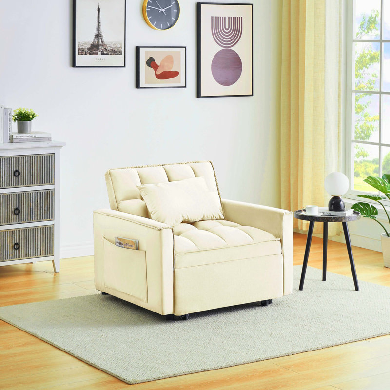 Fauteuil convertible 3-en-1 noir et blanc crème, inclinable simple avec dossier réglable, convient aux petits espaces, Crème