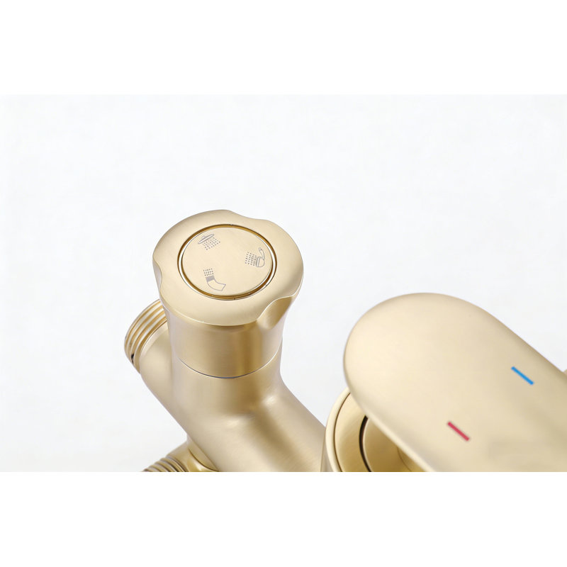 Brushed Gold Wall Mount Pressure Balanced Shower System with High Pressure Rain Shower Head, Handheld Sprayer and Adjustable Slide Bar