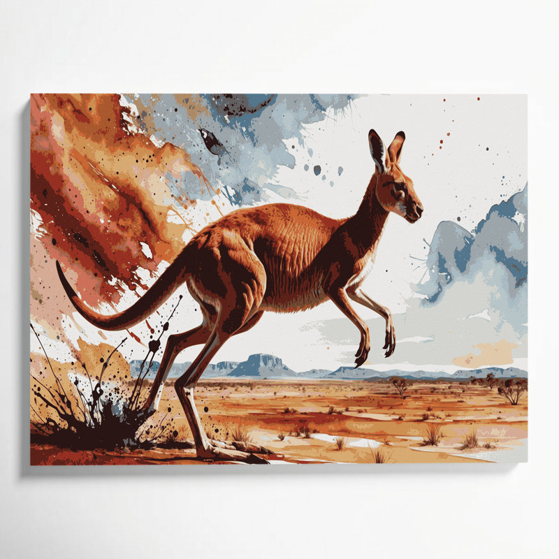 Wildlife Kangaroo Brown Canvas Wall Art, 24" H x 36" W