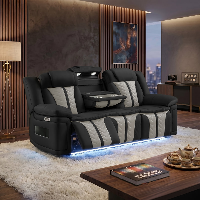 Canapé de cinéma inclinable avec accoudoirs, éclairage DEL et charge USB Apex, Black/Gray