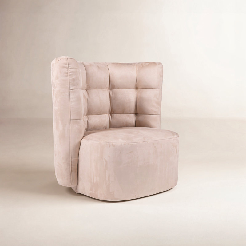 Fauteuil demi-tonneau pivotant capitonné en lin et coton, Microfibre beige