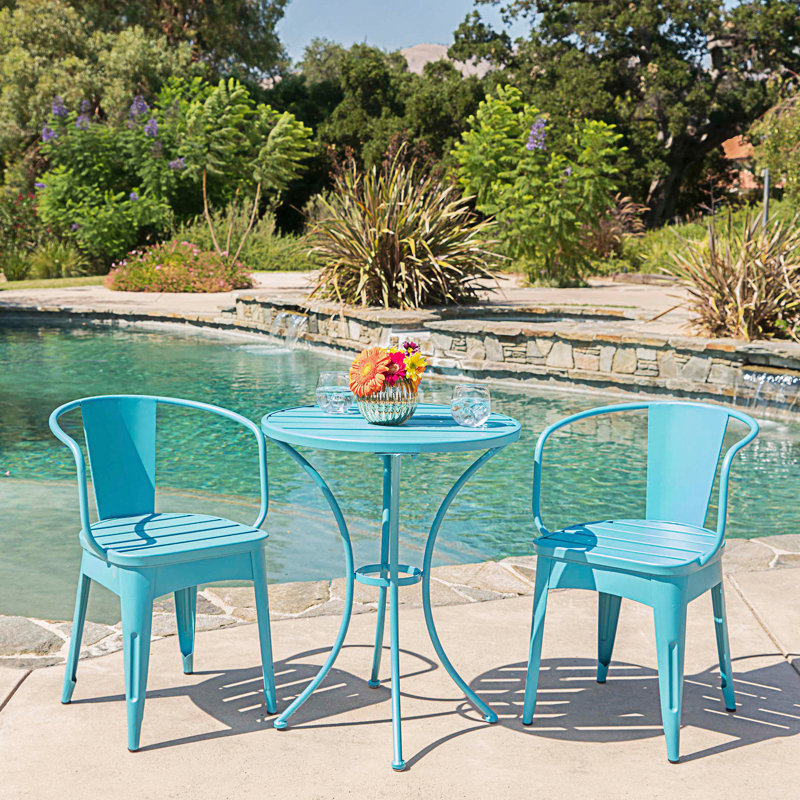 Compact 3-Piece Metal Bistro Set, Blue