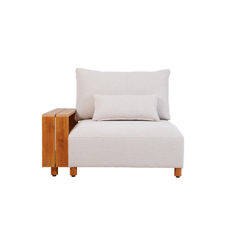 Yanali Outdoor Modern Aluminum Luxury Right-Hand Sofa with Olefin Cushions and Teak-Look Woodgrain Finish