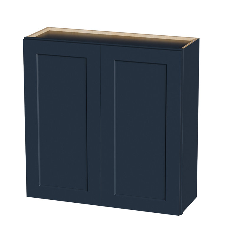 Armoire murale en bois massif bleu marine Shaker 36 po, charnières à fermeture douce, tablettes réglables, porte double pour cuisine, salle de bain, buanderie, l 36 po x P 12 po x 36 po