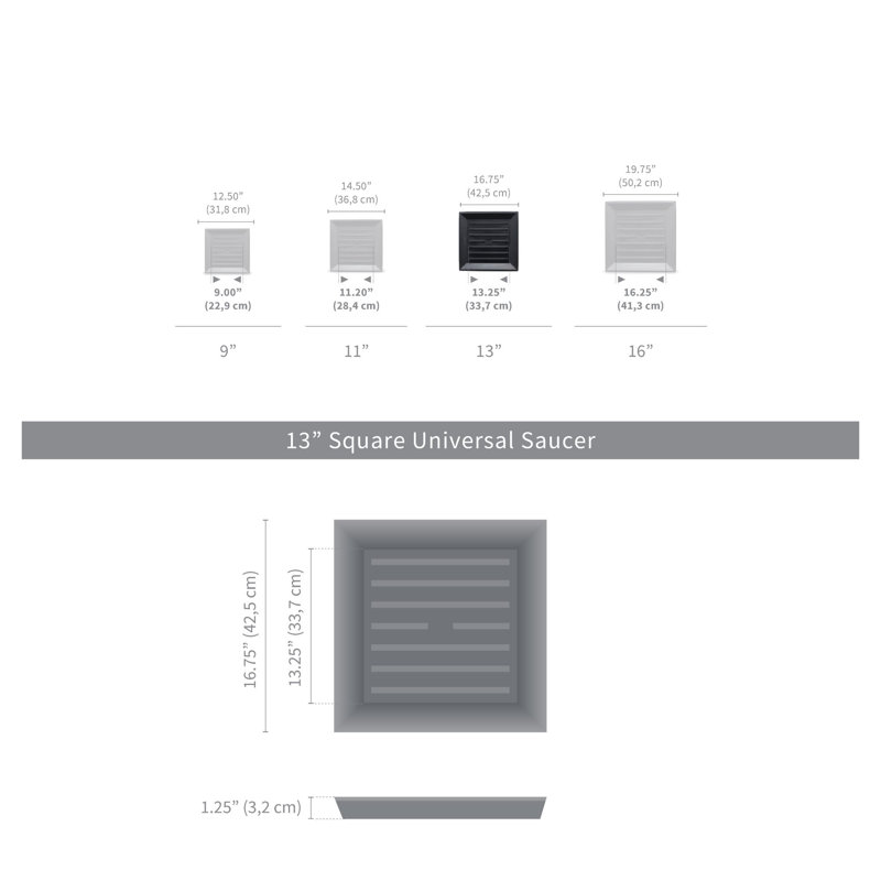 Soucoupe de jardinière carrée universelle, H 1,25 po x l 16,75 po x P 16,75 po, Béton patiné
